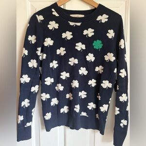 St. Patrick’s Day- Loft Navy Sweater with White and Green Clover Pattern